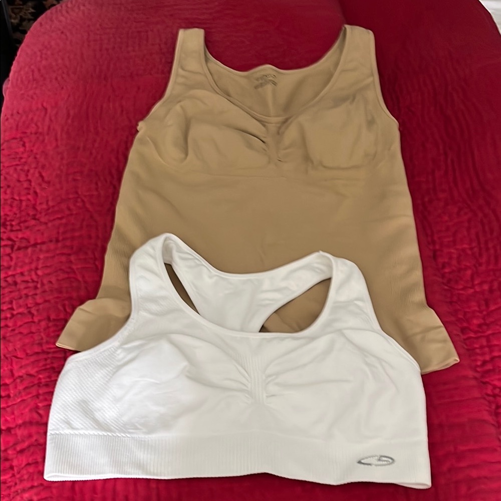Champion White Seamless Sports Bra and Cami Shaper in Tan
